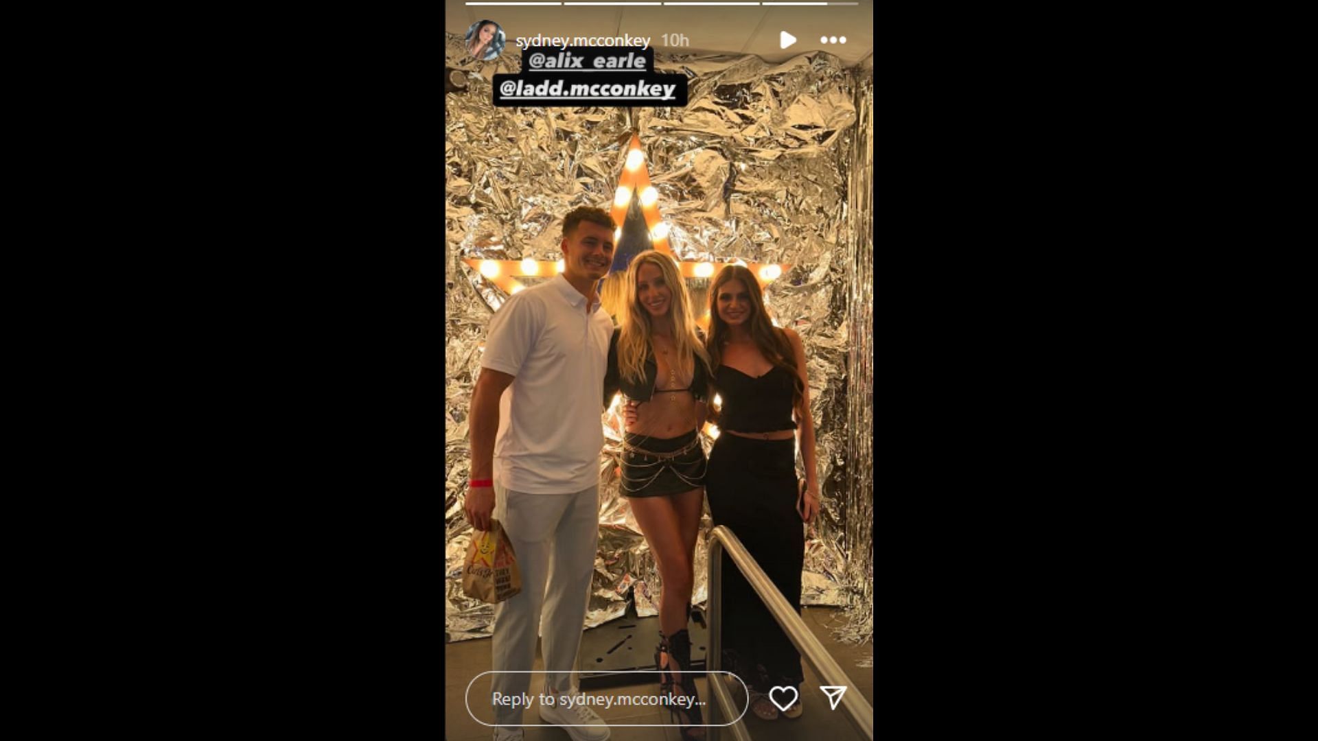 The McConkey's also took a photo with Alix Earle. (Photo via Sydney McConkey's Instagram Story)
